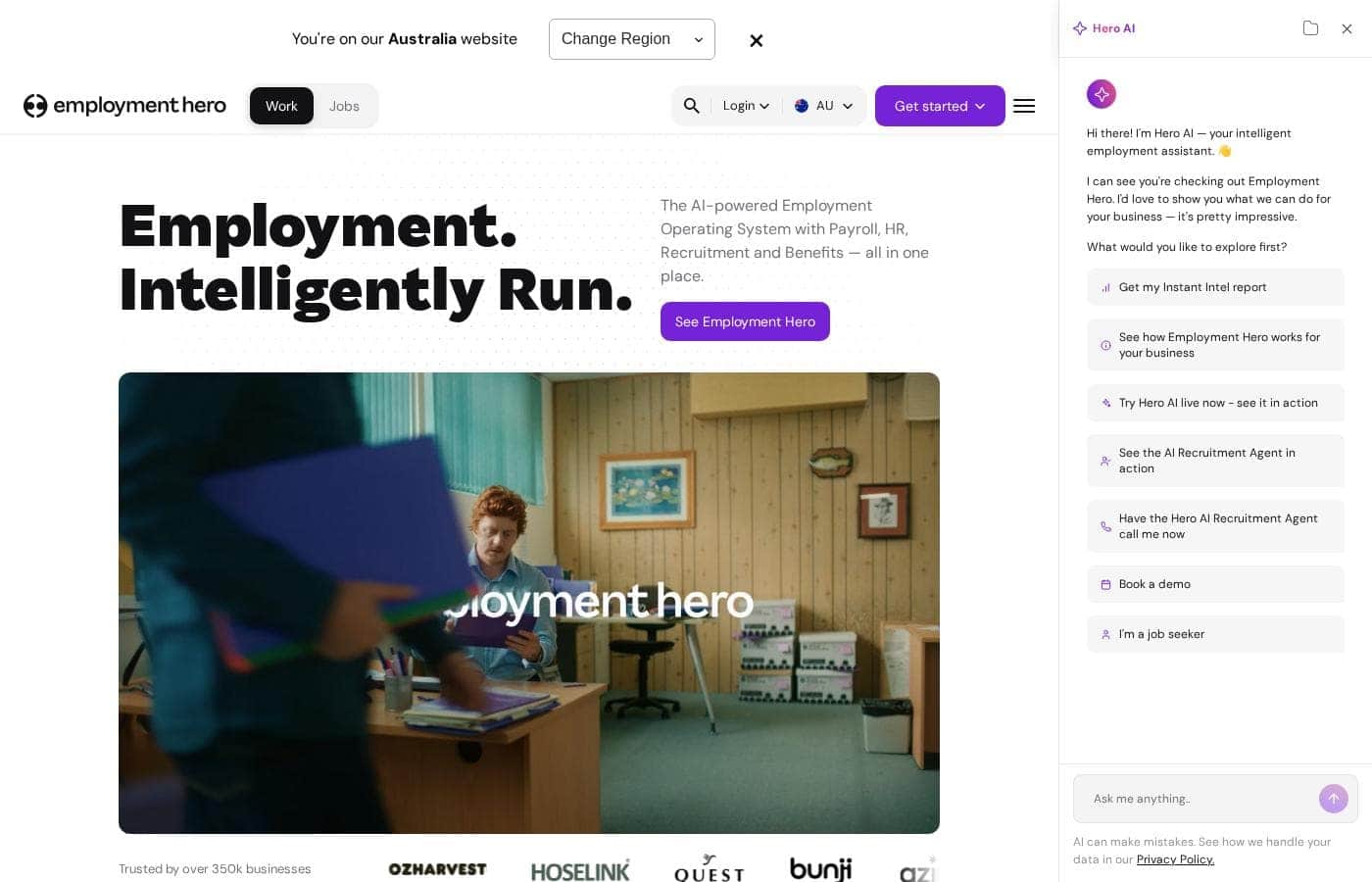 Employment Hero homepage screenshot