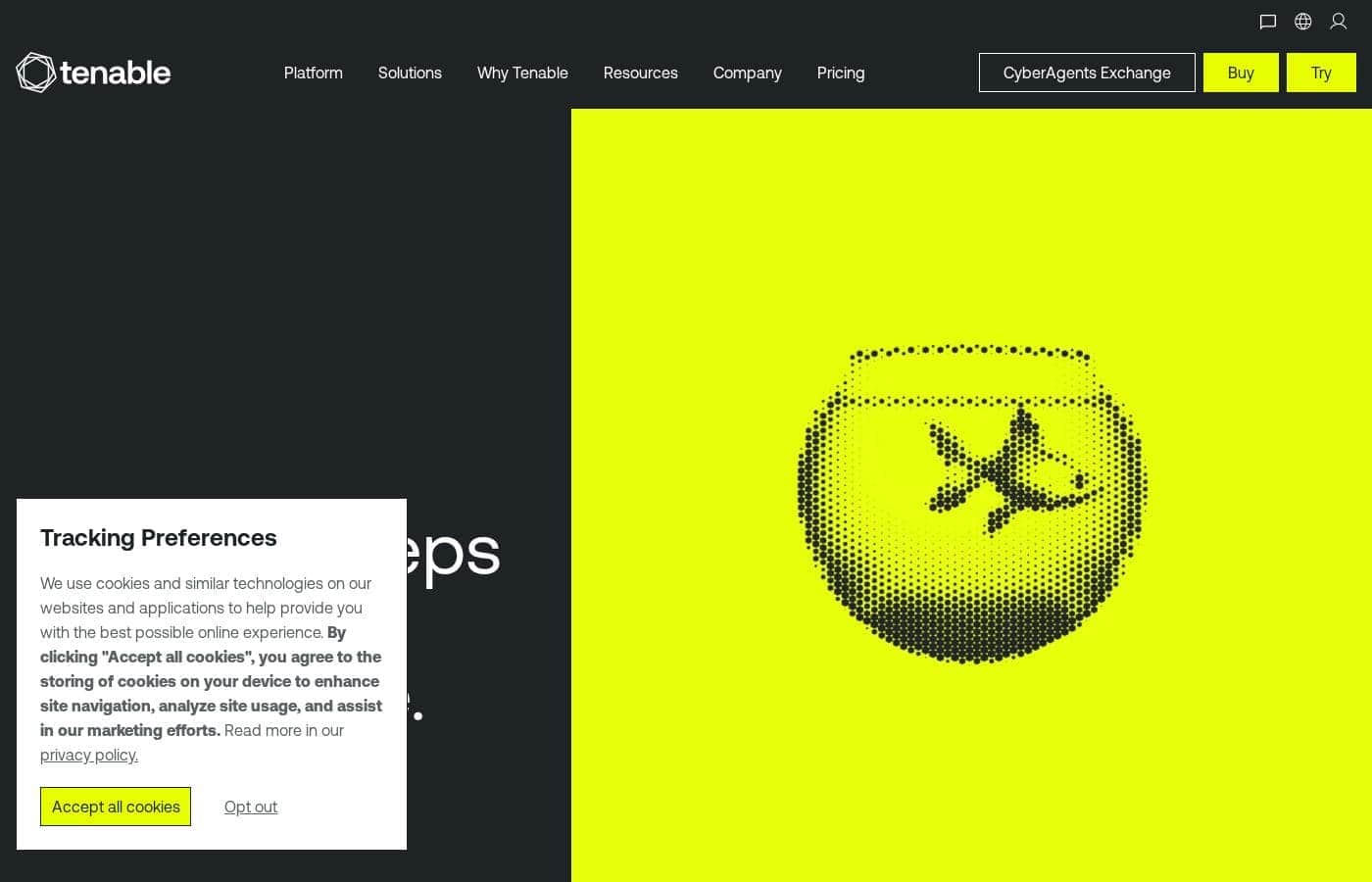 Tenable homepage screenshot