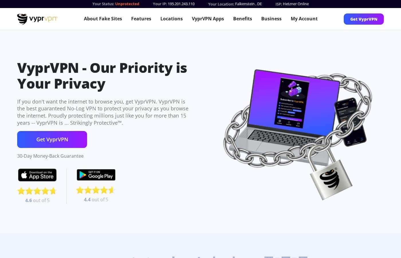 VyprVPN homepage screenshot