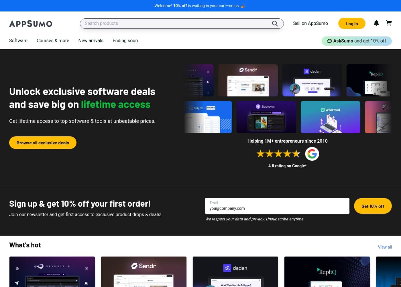 AppSumo 홈페이지 스크린샷