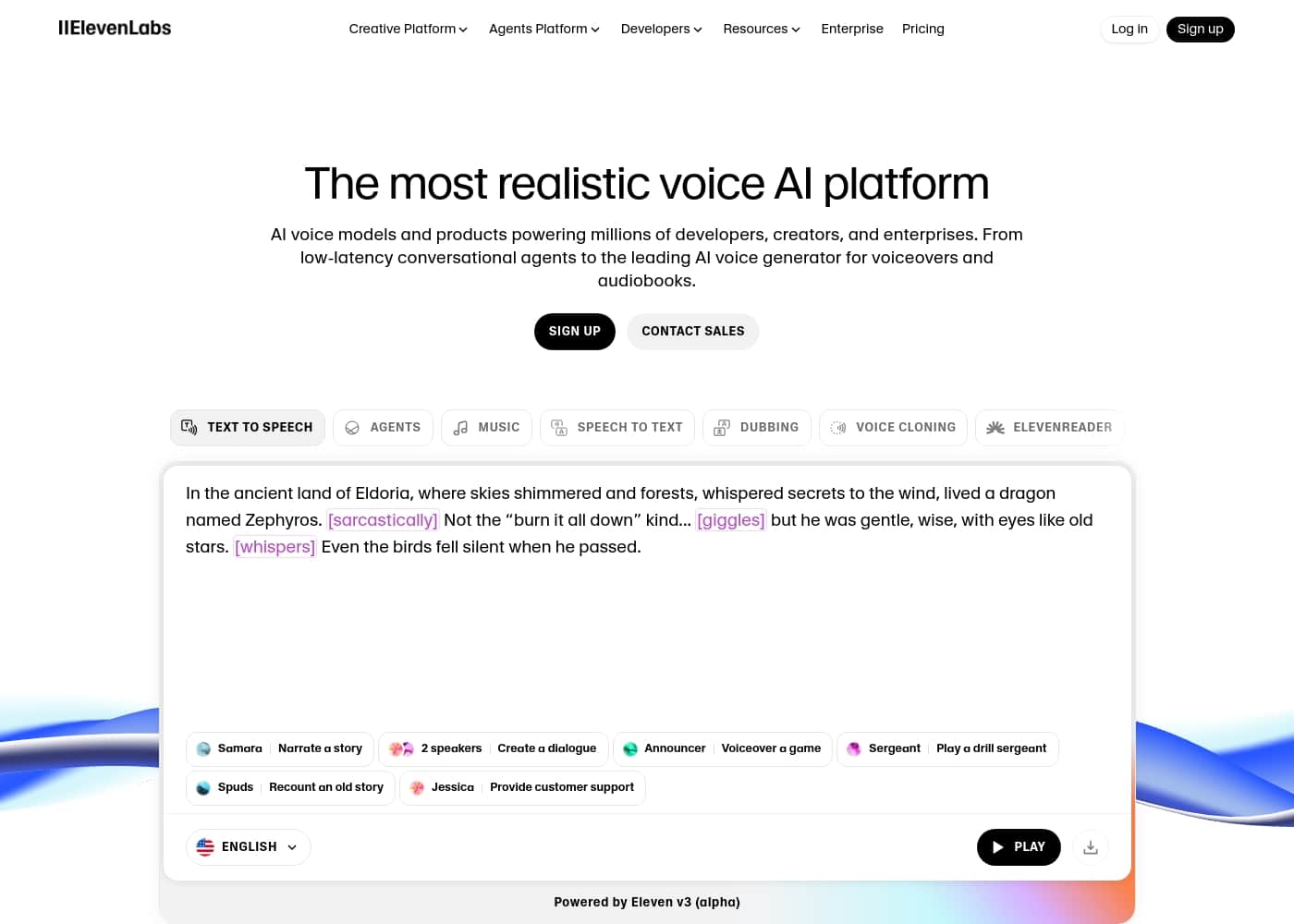 ภาพหน้าจอหลักของ ElevenLabs