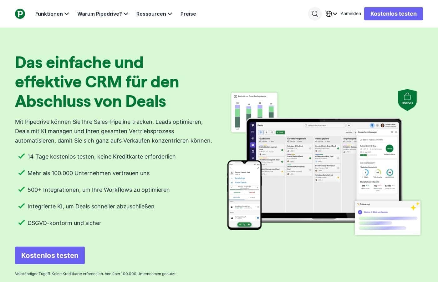Pipedrive homepage screenshot