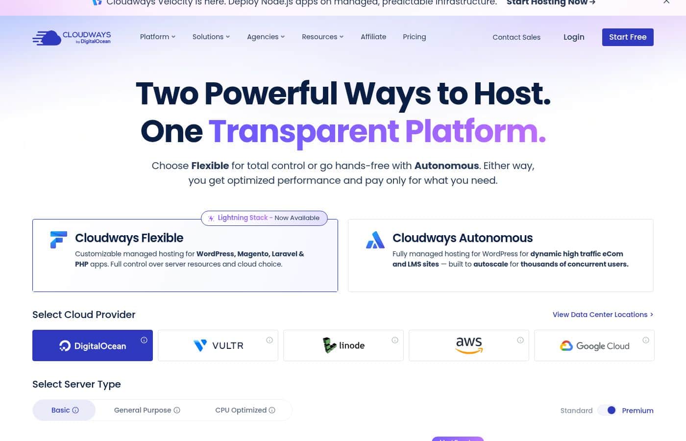 Zrzut ekranu cennika Cloudways