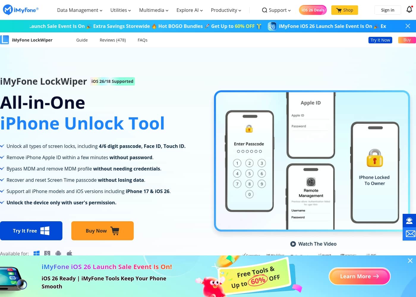 iMyFone LockWiper 홈페이지 스크린샷