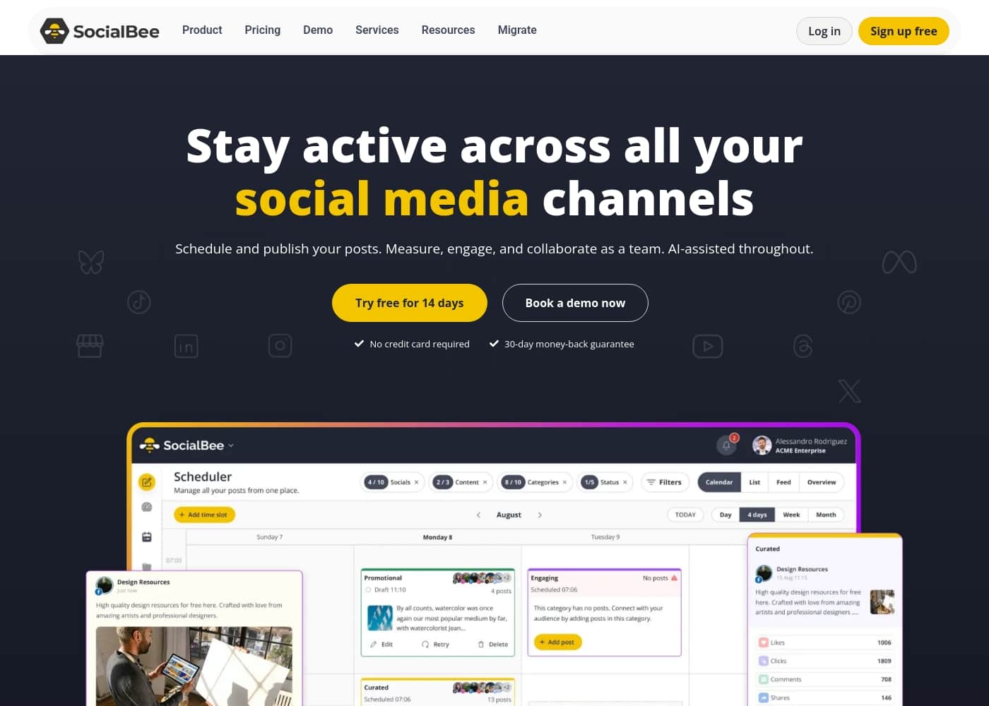 SocialBee homepage screenshot