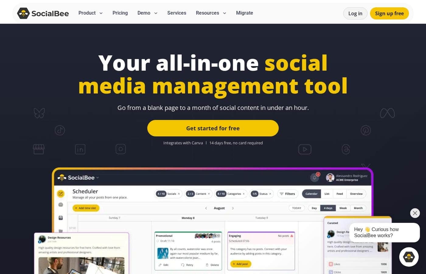 SocialBee homepage screenshot