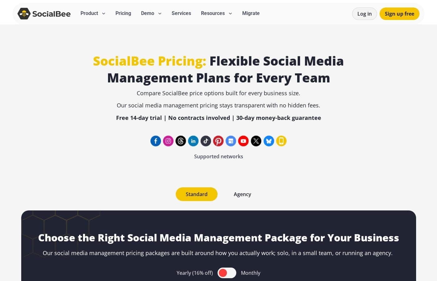 SocialBee pricing page screenshot