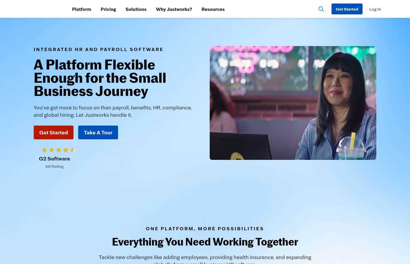 Justworks homepage screenshot