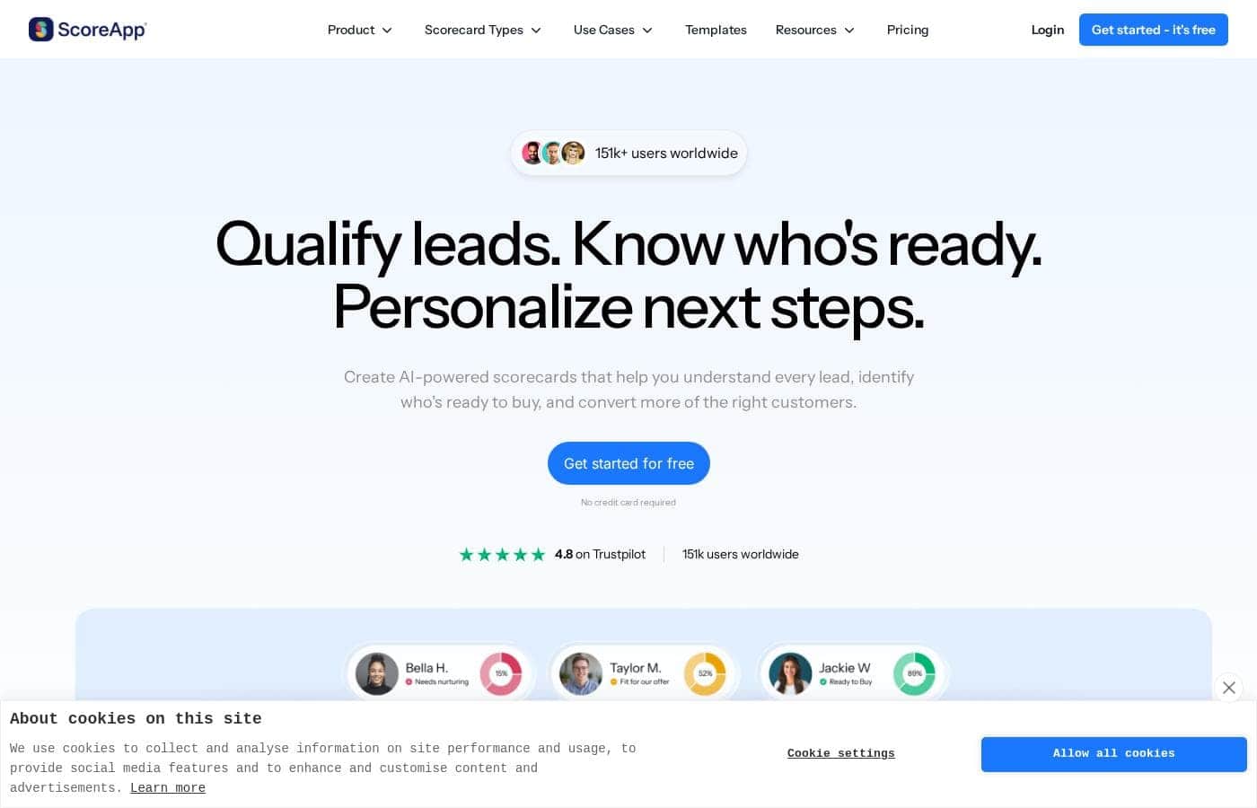 ScoreApp homepage screenshot