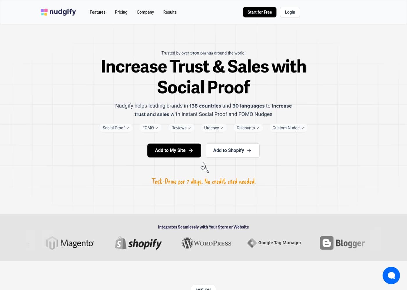 Nudgify 홈페이지 스크린샷
