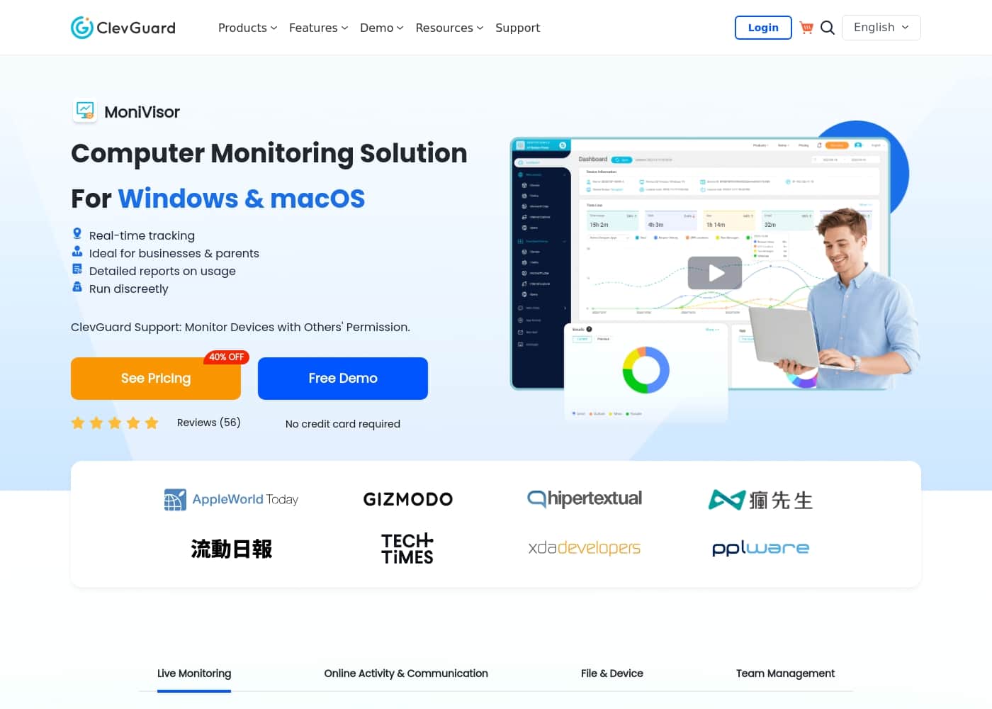 MoniVisor homepage screenshot