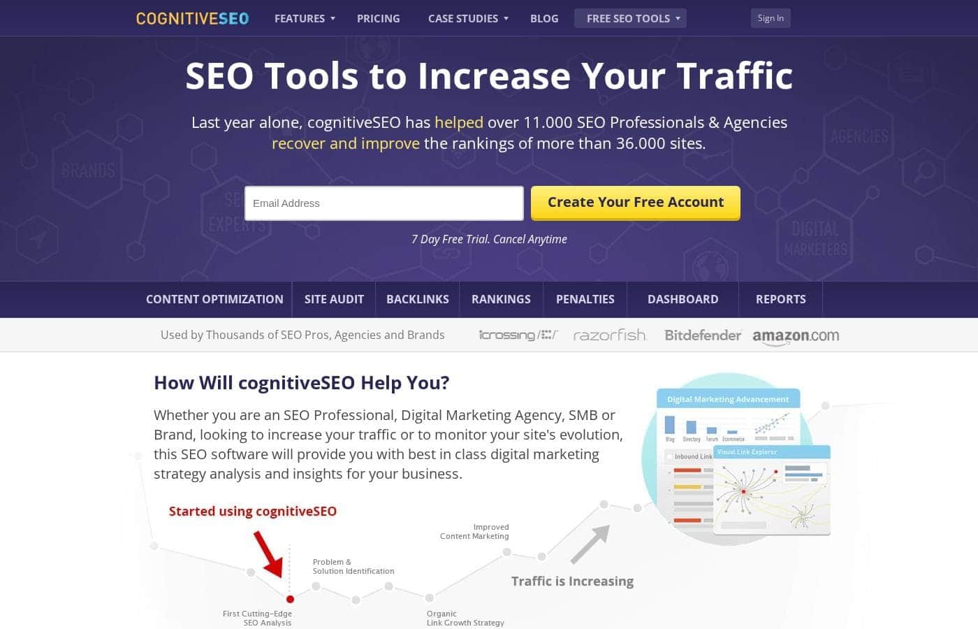 Capture d'écran de la page d'accueil CognitiveSEO