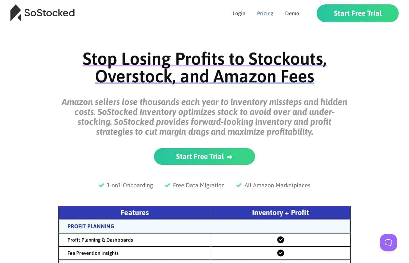 SoStocked pricing page screenshot