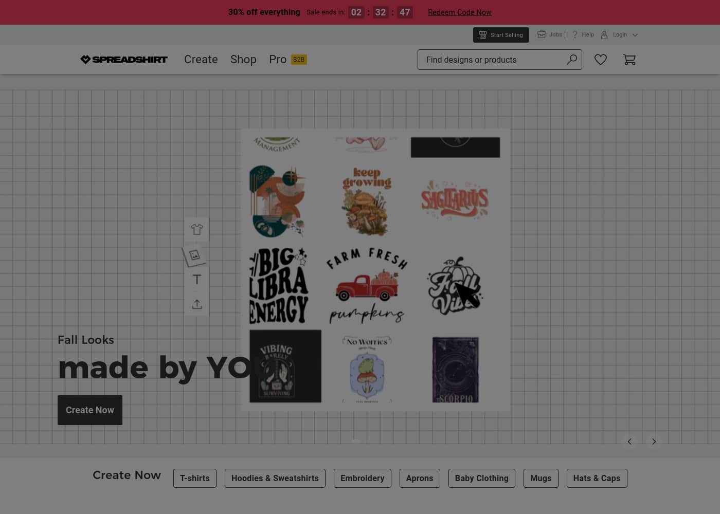 Spreadshirt 홈페이지 스크린샷