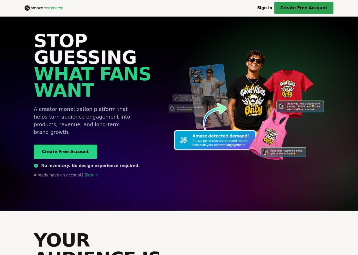 Screenshot della homepage di Teespring