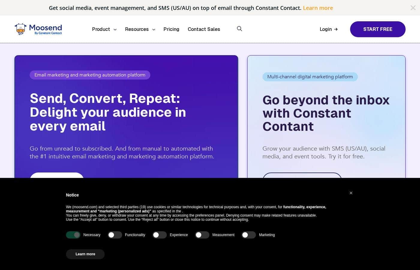 Moosend homepage screenshot