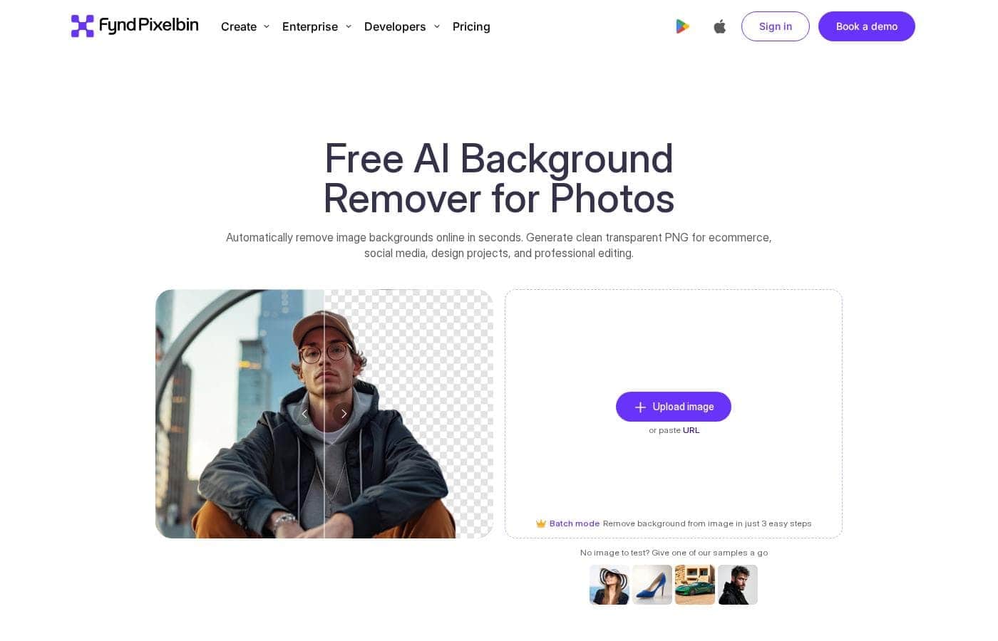Erase.bg homepage screenshot