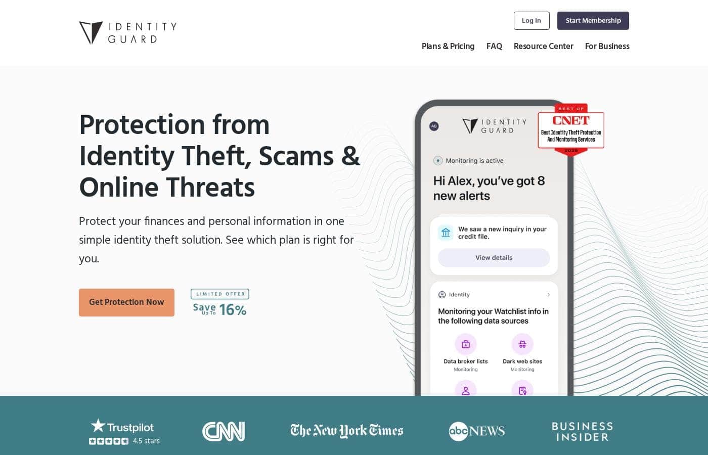 Identity Guard homepage screenshot