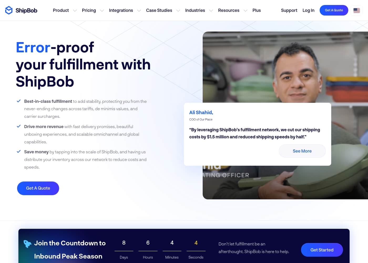 ภาพหน้าจอหลักของ ShipBob