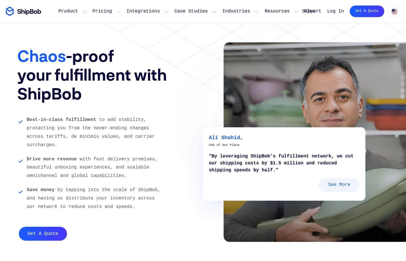 ShipBob homepage screenshot