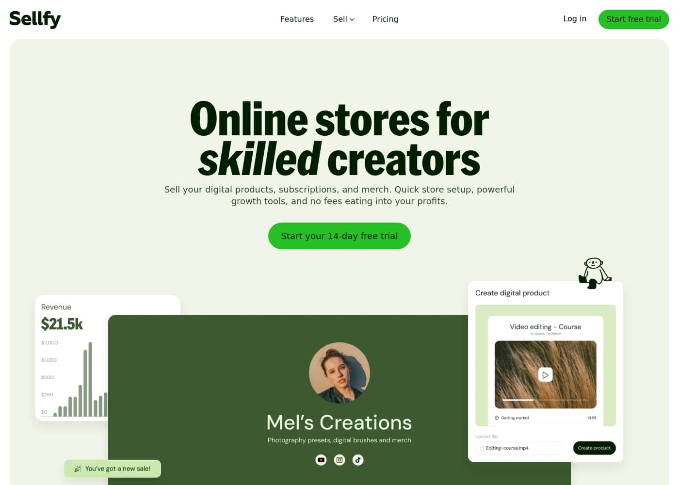 ภาพหน้าจอหลักของ Sellfy