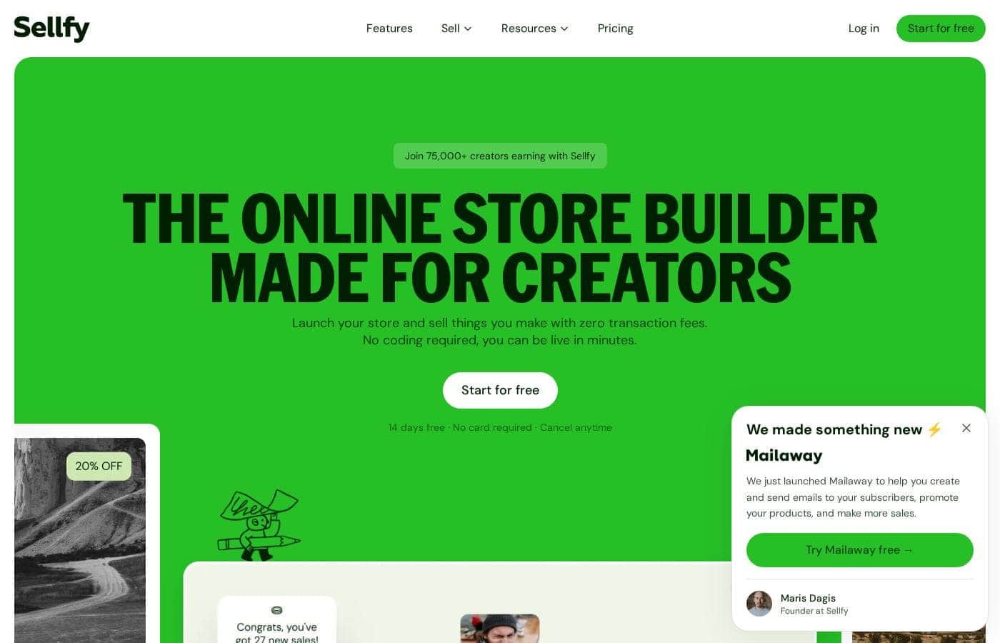 Sellfy homepage screenshot