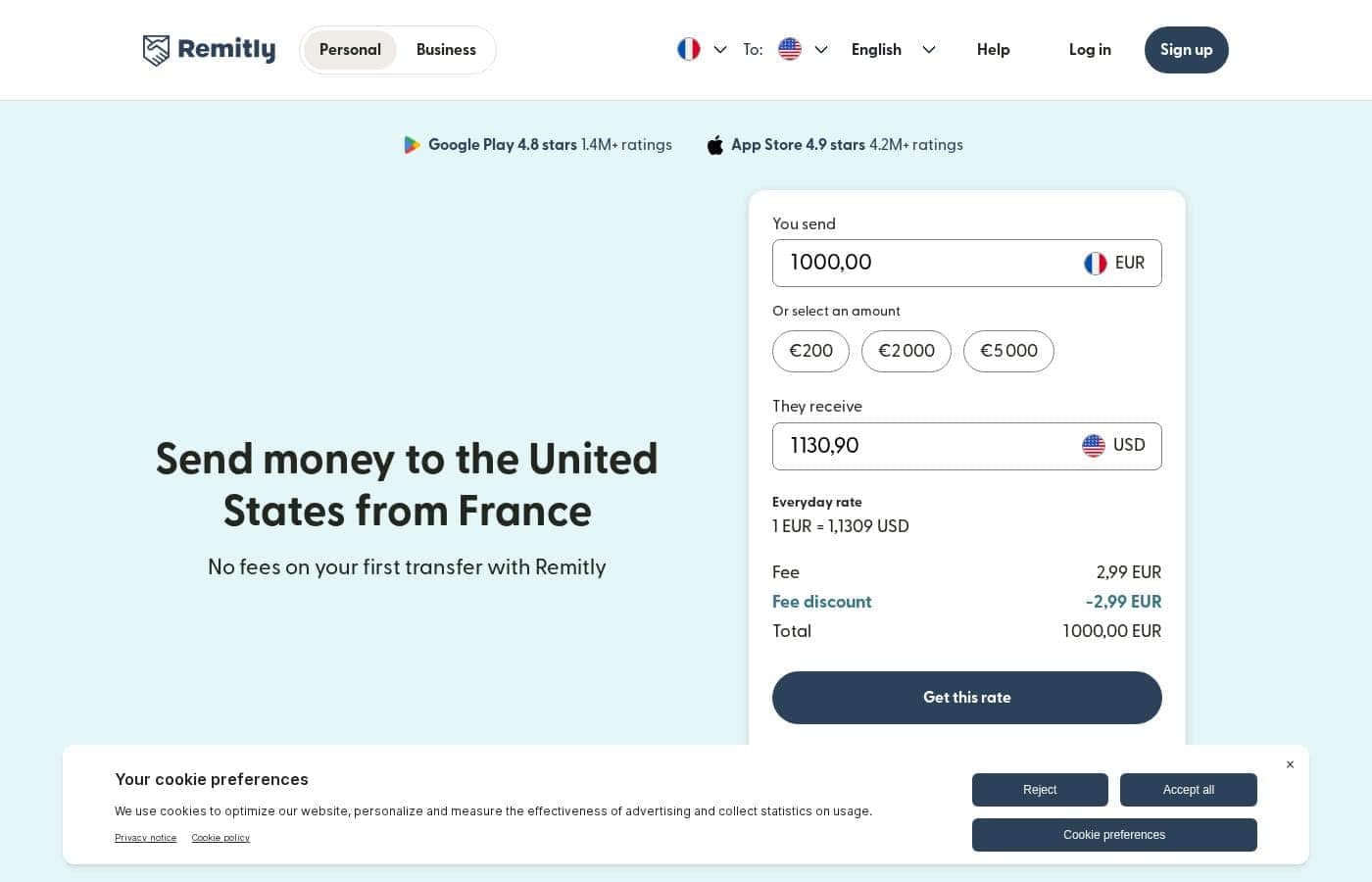 Remitly homepage screenshot
