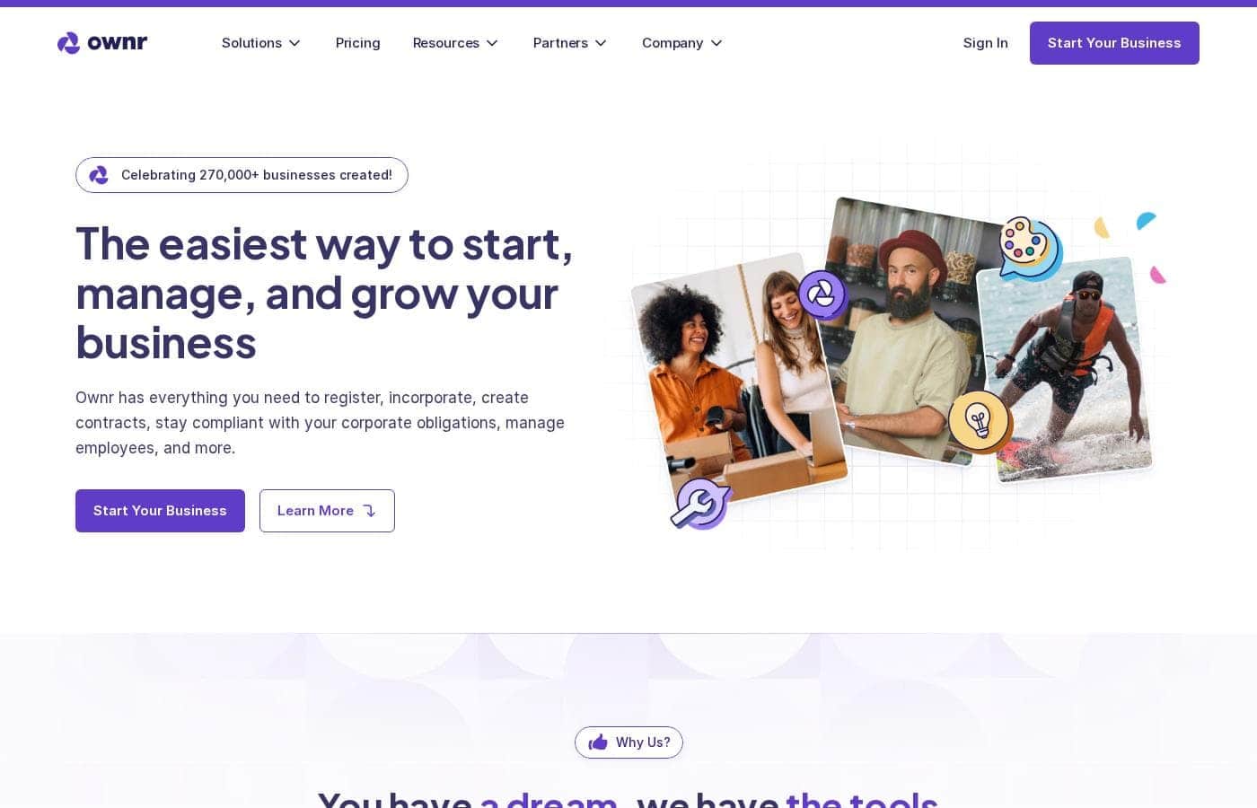 Ownr homepage screenshot