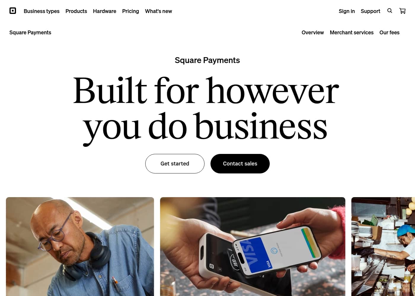 Captura de ecrã da página inicial do Square Payments