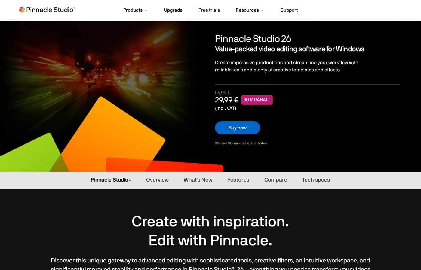 Pinnacle Studio homepage screenshot