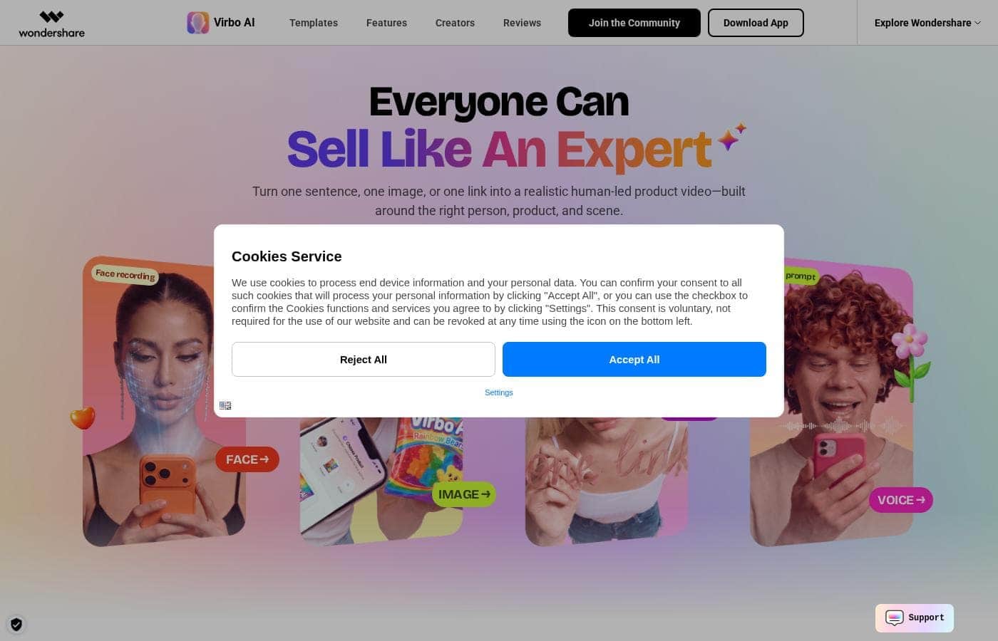 Virbo homepage screenshot