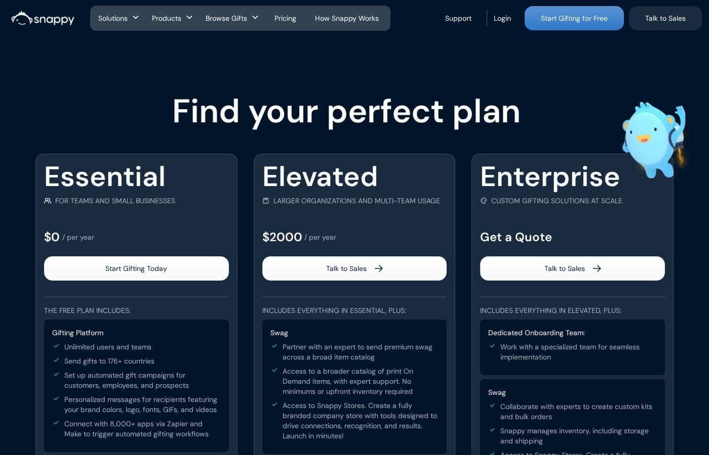 Snappy pricing page screenshot