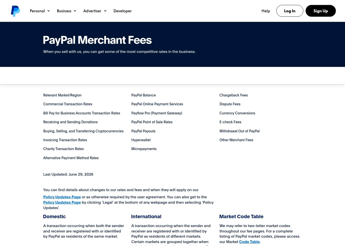 PayPal pricing page screenshot