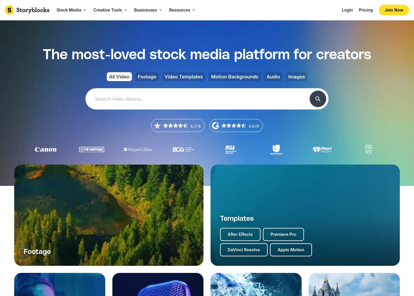 Storyblocks 홈페이지 스크린샷