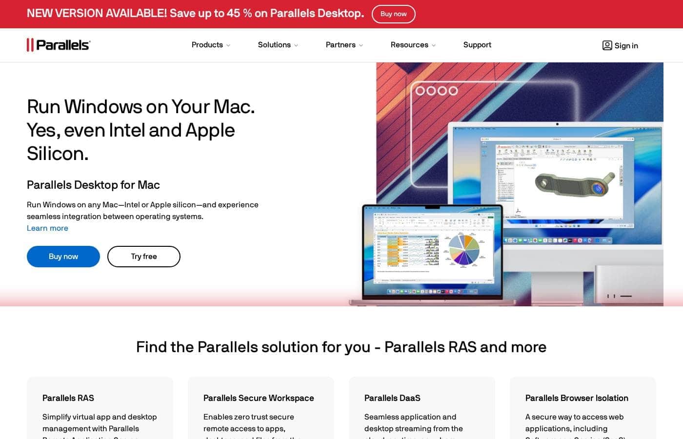 Parallels homepage screenshot
