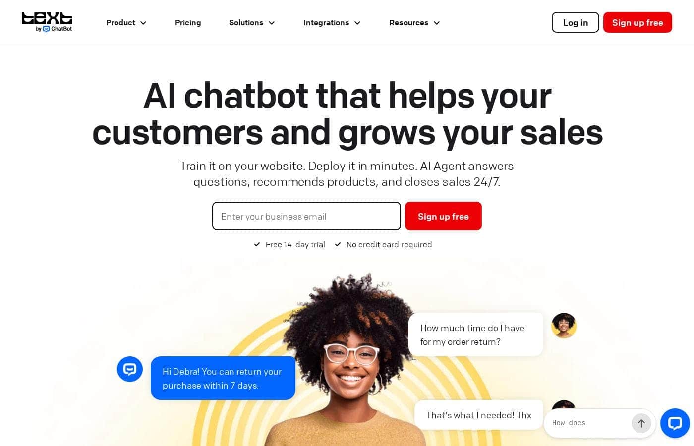 Chatbot homepage screenshot