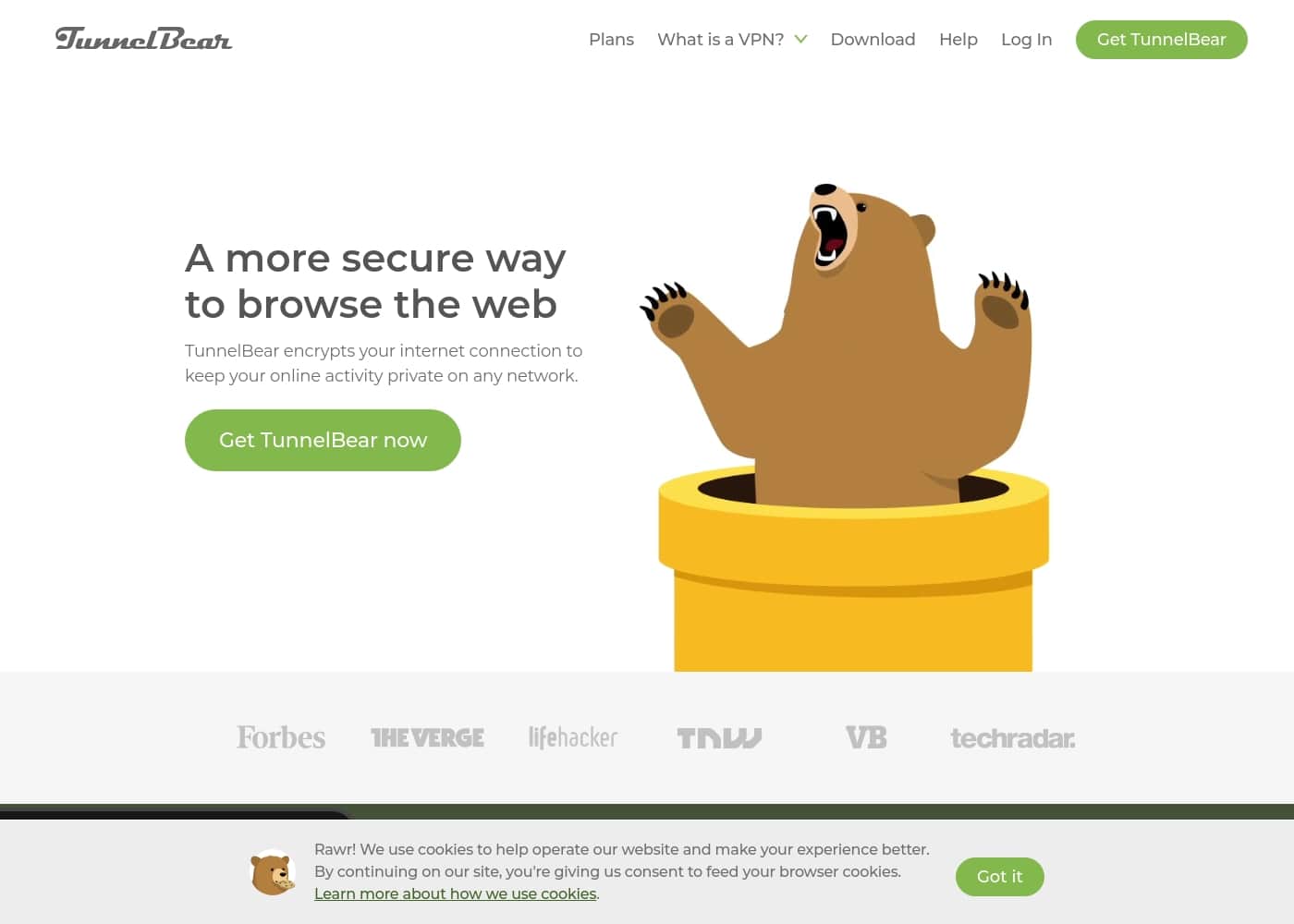 TunnelBear homepage screenshot