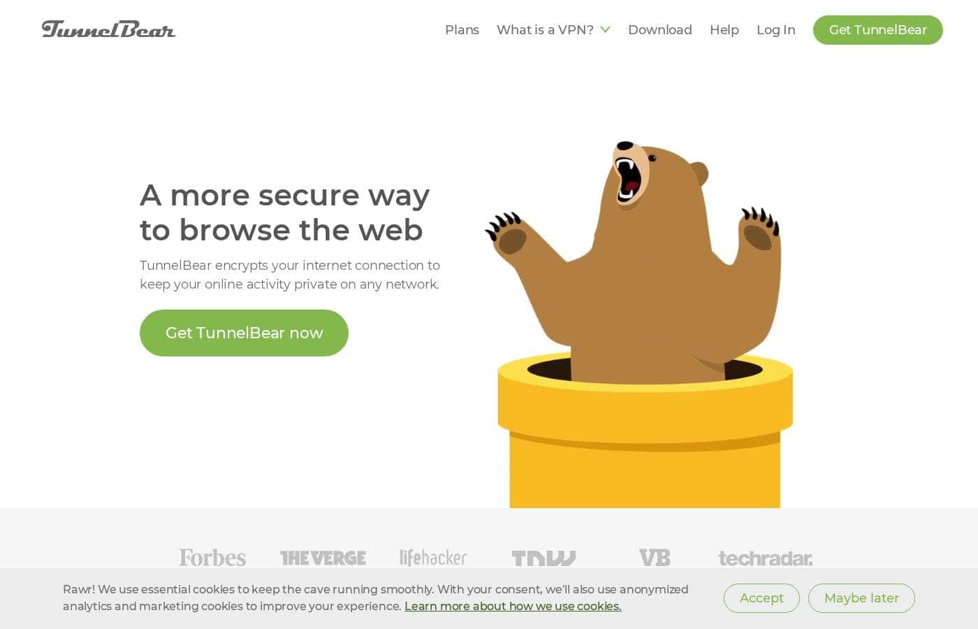 TunnelBear homepage screenshot