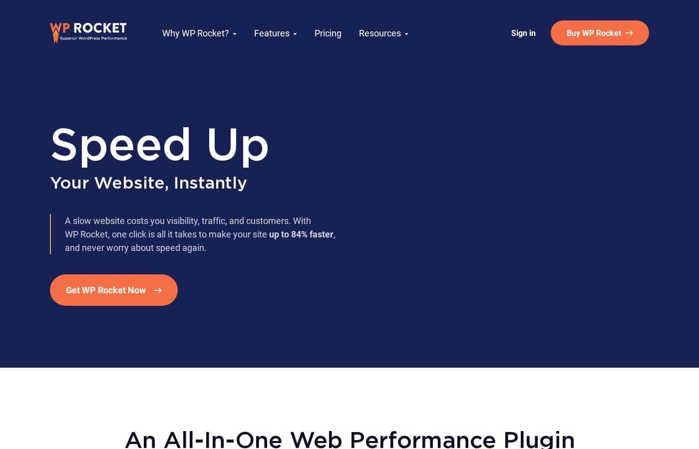 Screenshot della homepage di WP Rocket