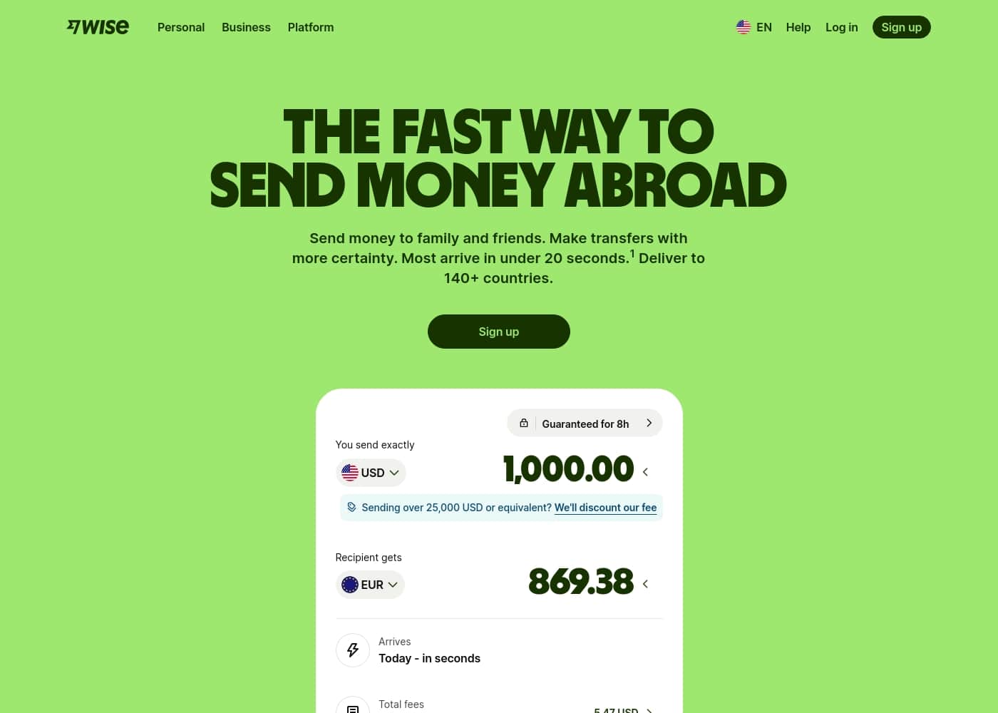 Wise homepage screenshot