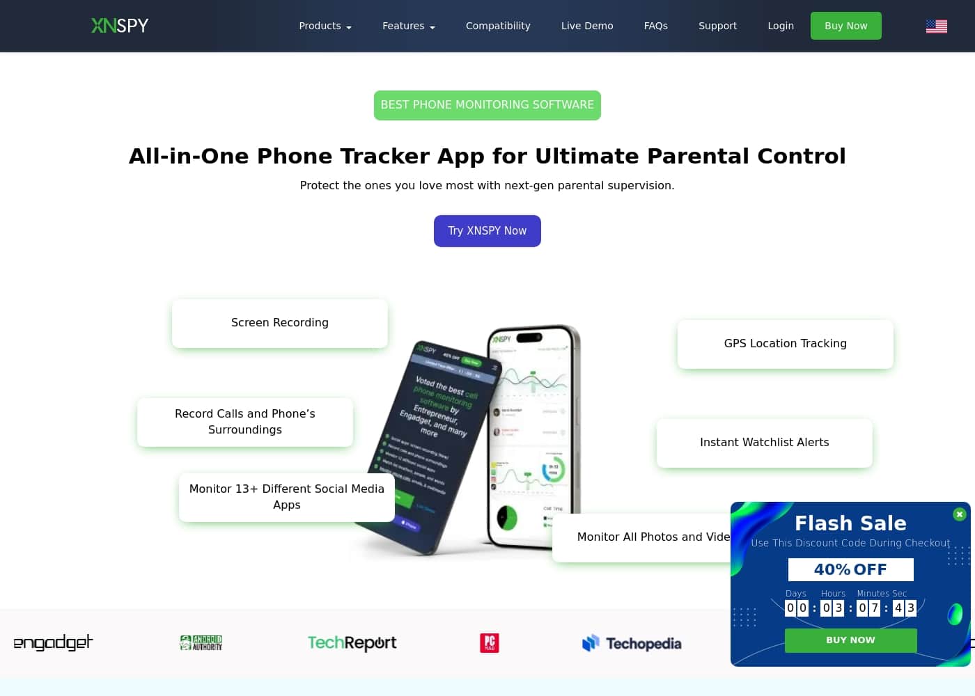 Xnspy homepage screenshot