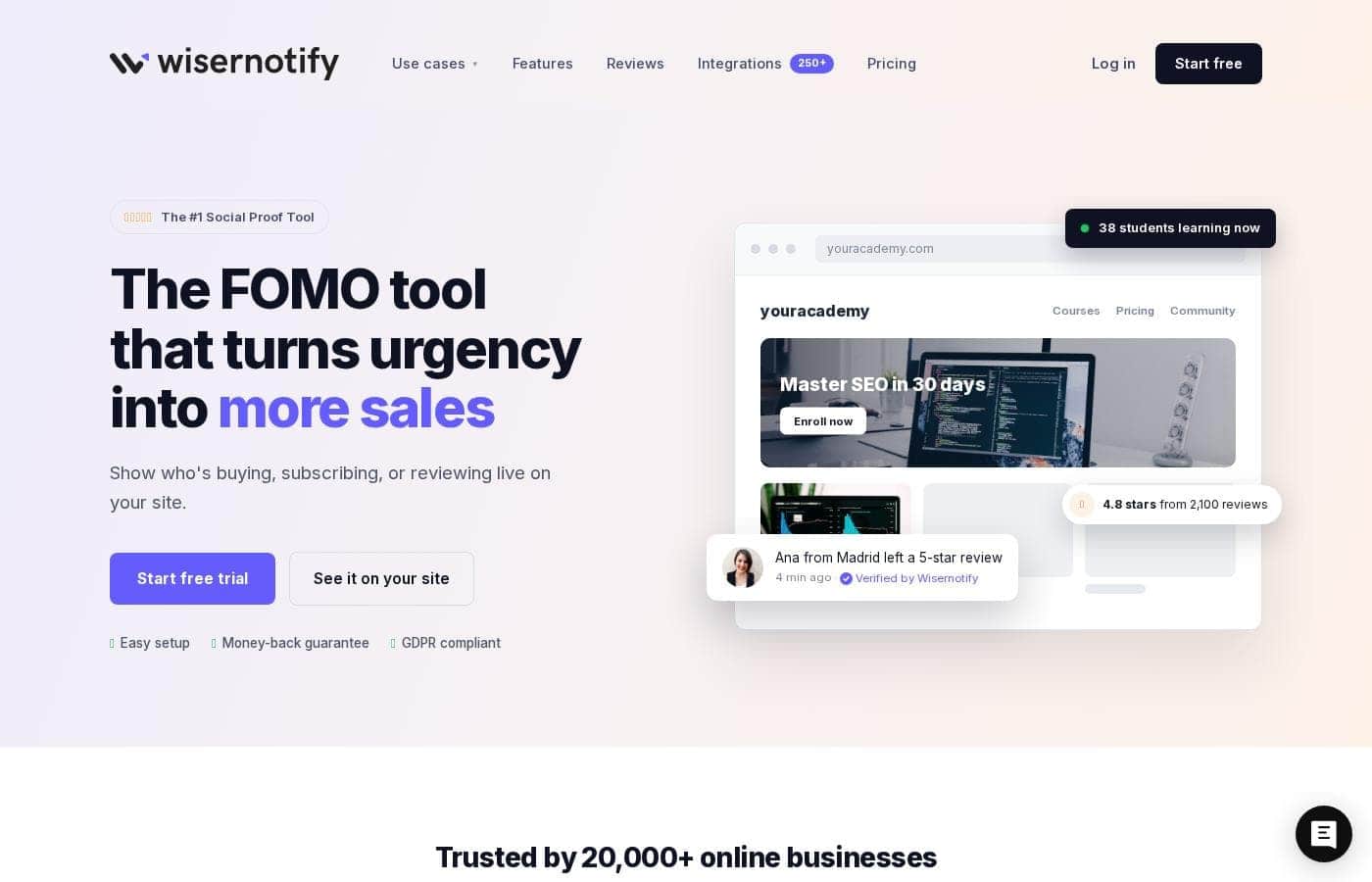 Wisernotify homepage screenshot