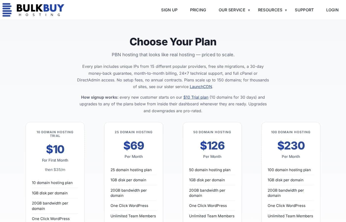 Bulk Buy Hosting pricing page screenshot