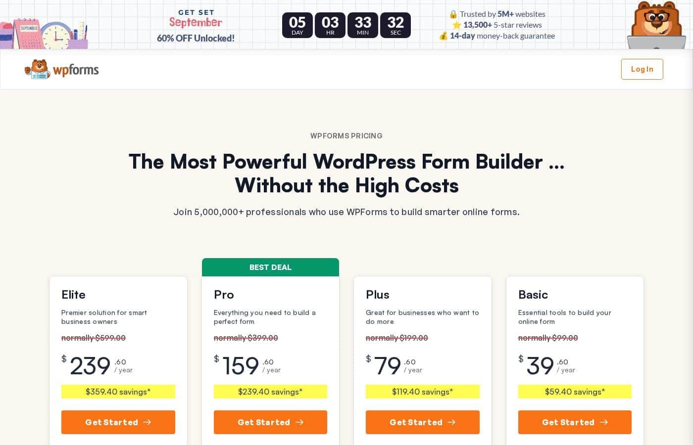 WPForms pricing page screenshot