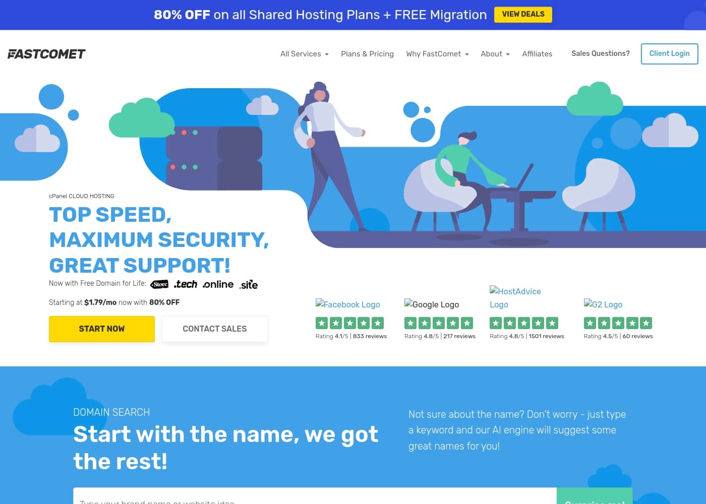FastComet homepage screenshot
