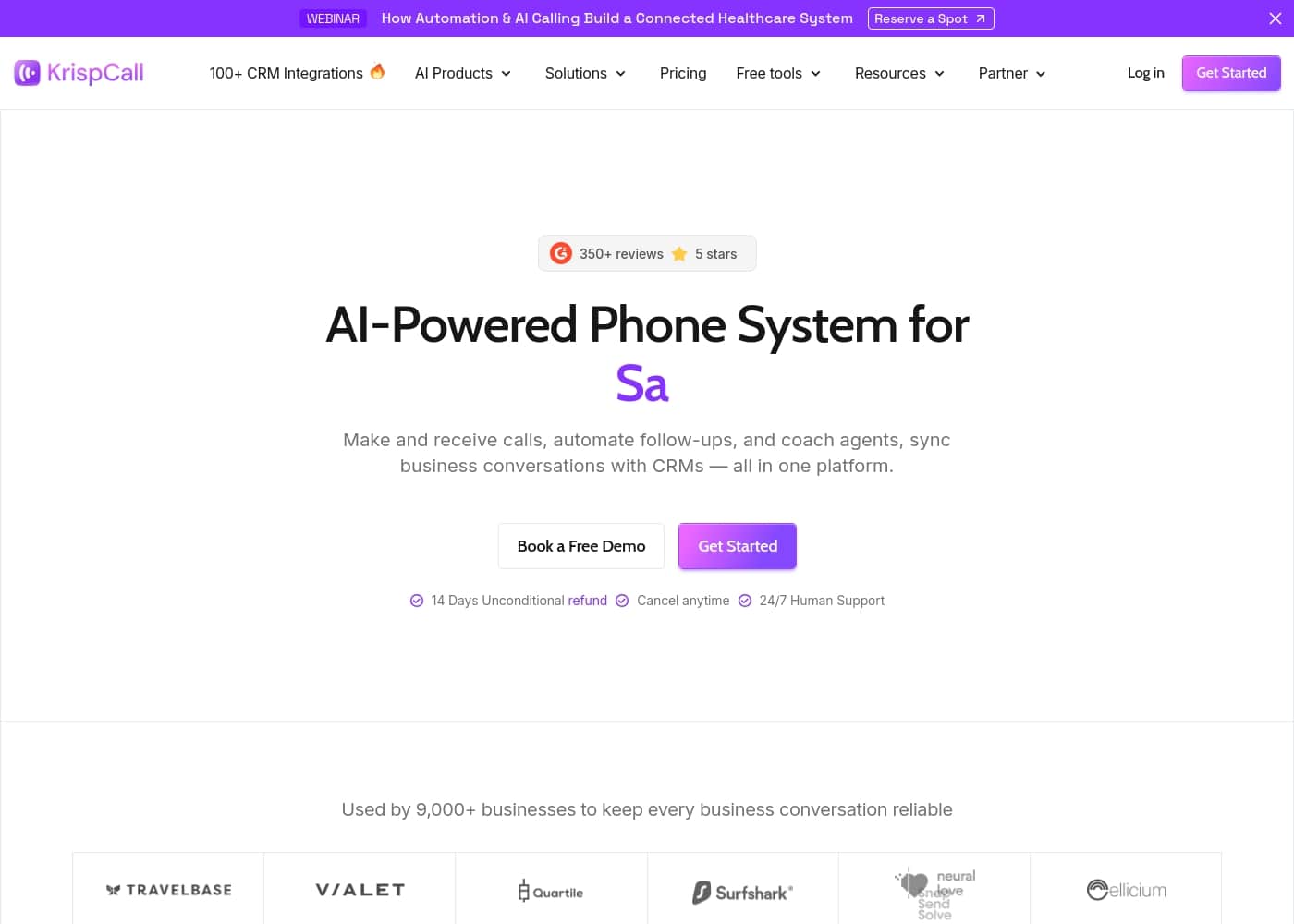 KrispCall Communications Inc. homepage screenshot