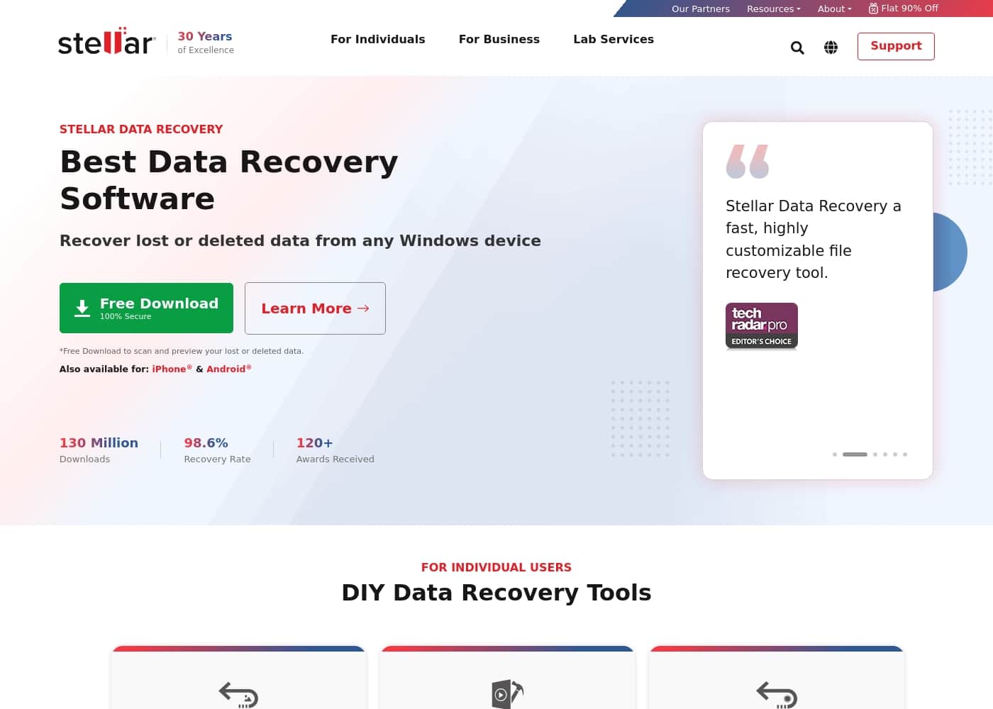 Stellar Data Recovery 홈페이지 스크린샷