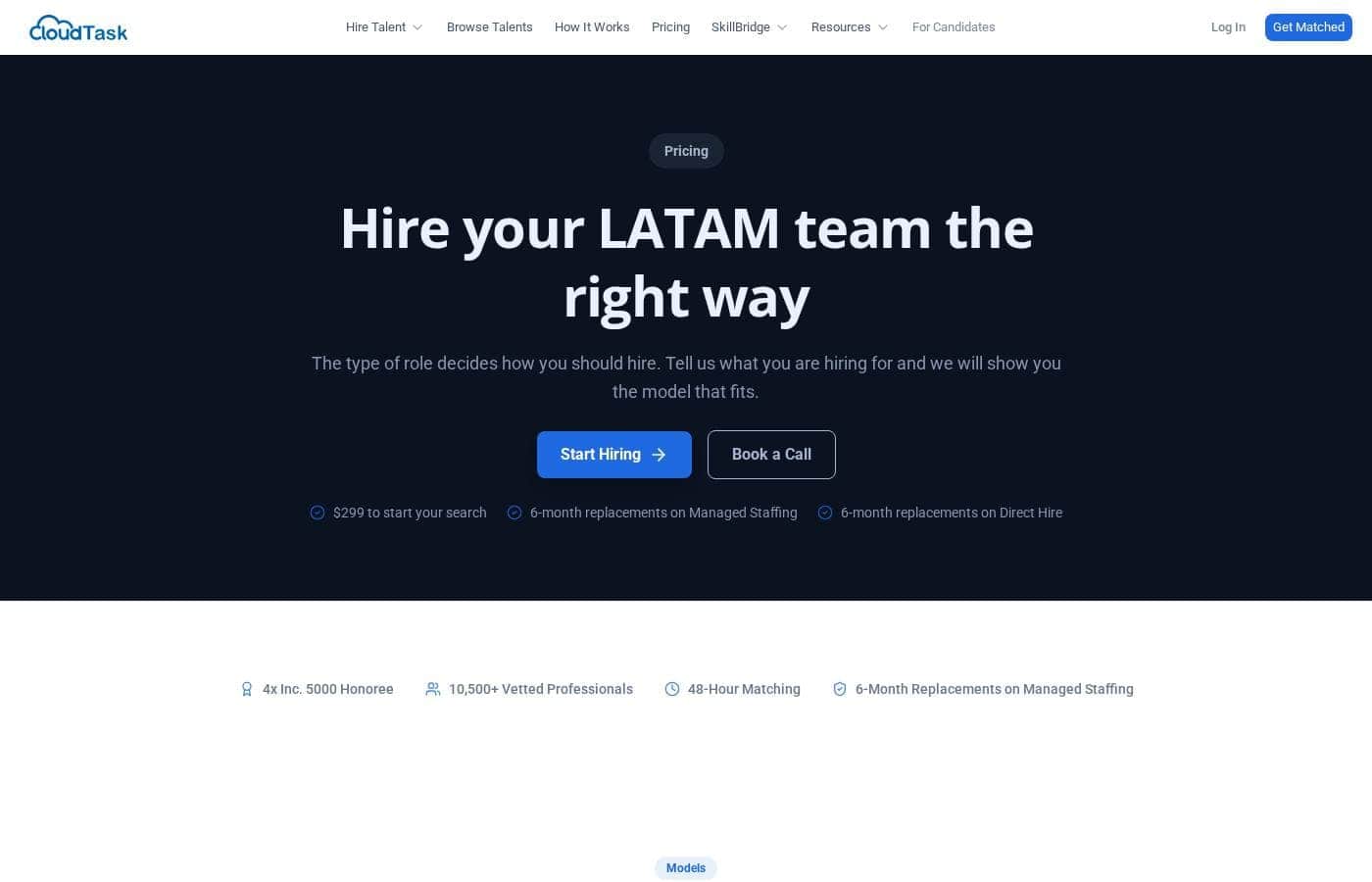 Capture d'écran de la page tarifs de CloudTask