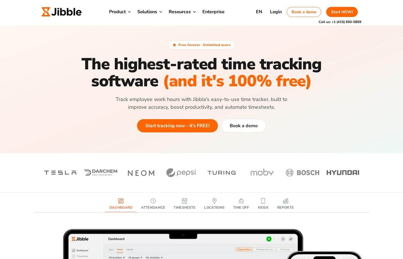 Jibble homepage screenshot