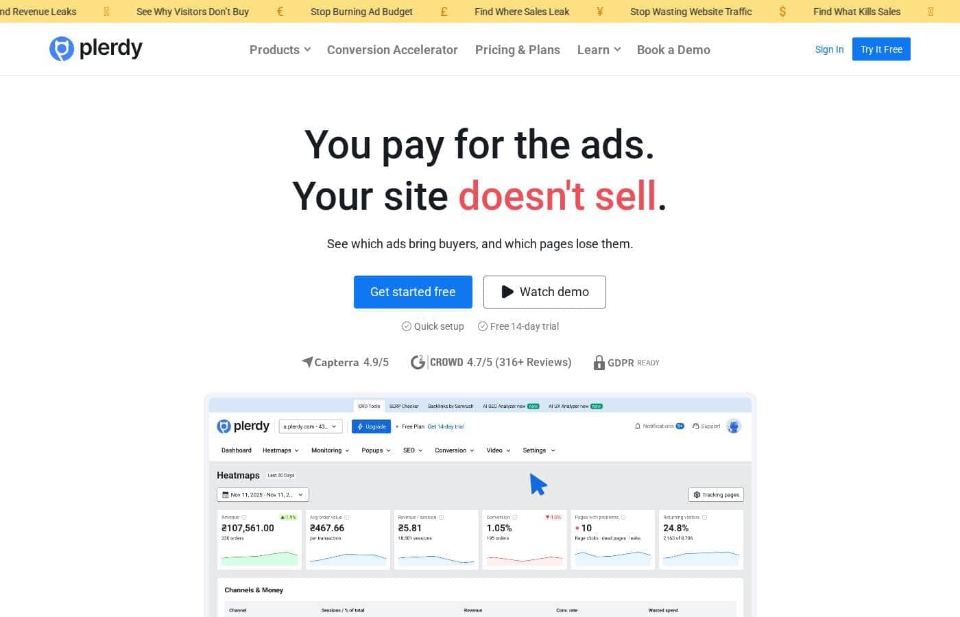 Plerdy homepage screenshot